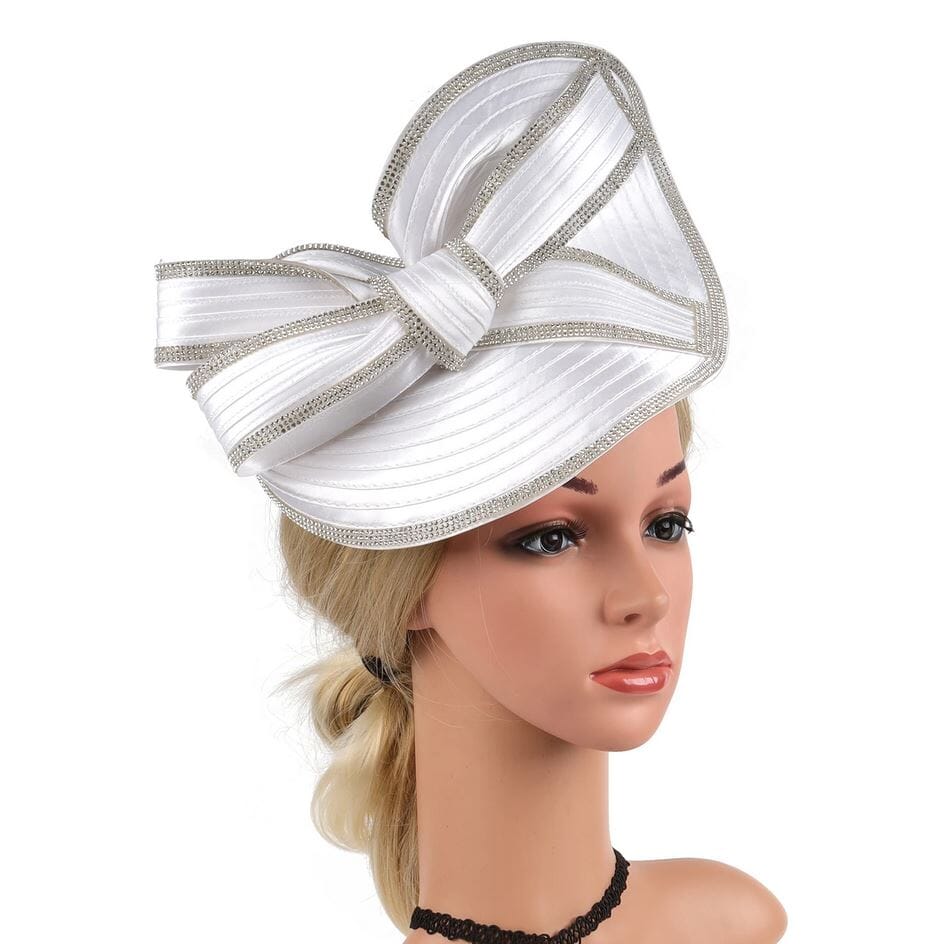 Women Party Wedding Rhinestones Bowknot Fascinator Hat Hat jehouze White 