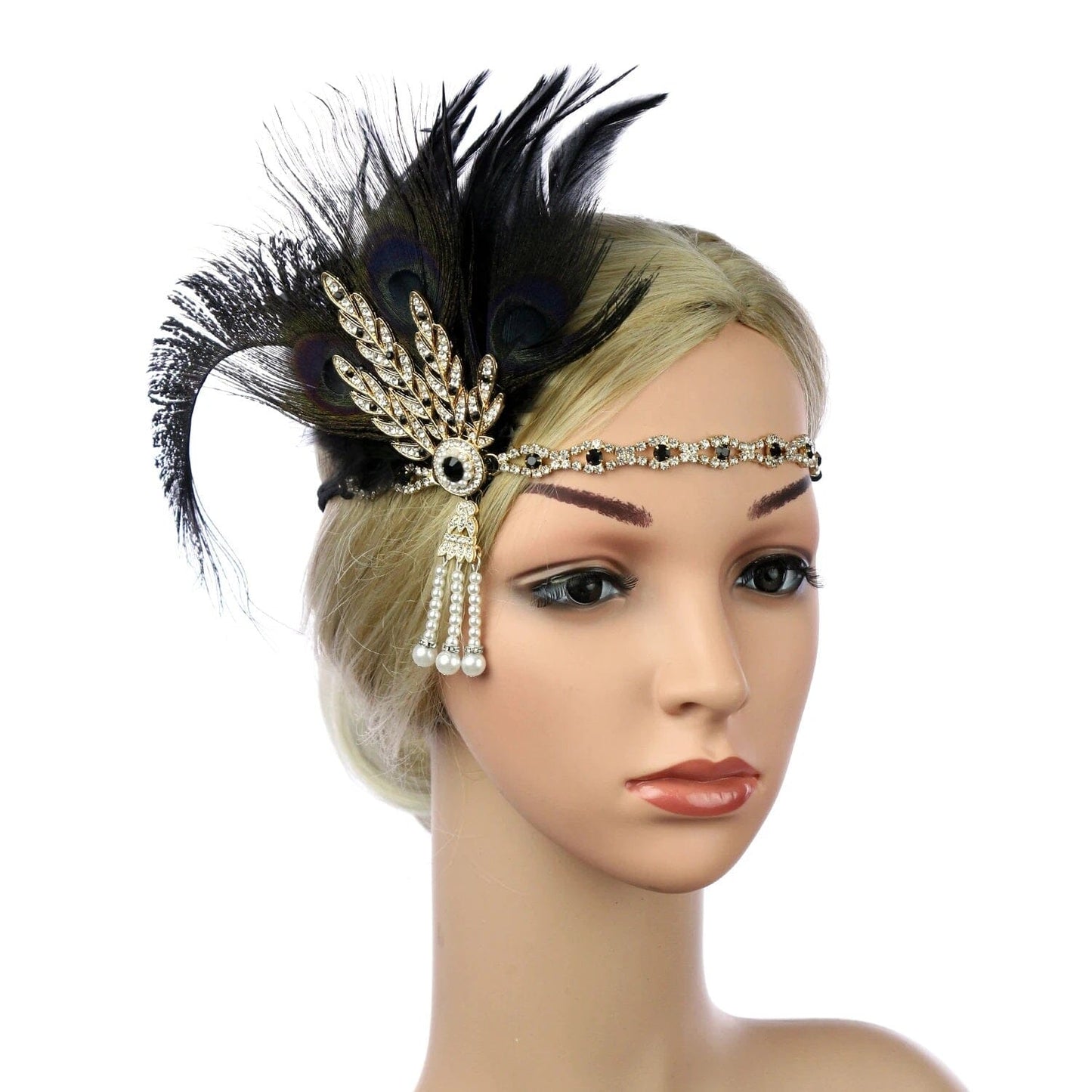 Women Peacock Feather 1920s Flapper Headpiece Vintage Party Rhinestone Hair Accessories Fascinators jehouze 