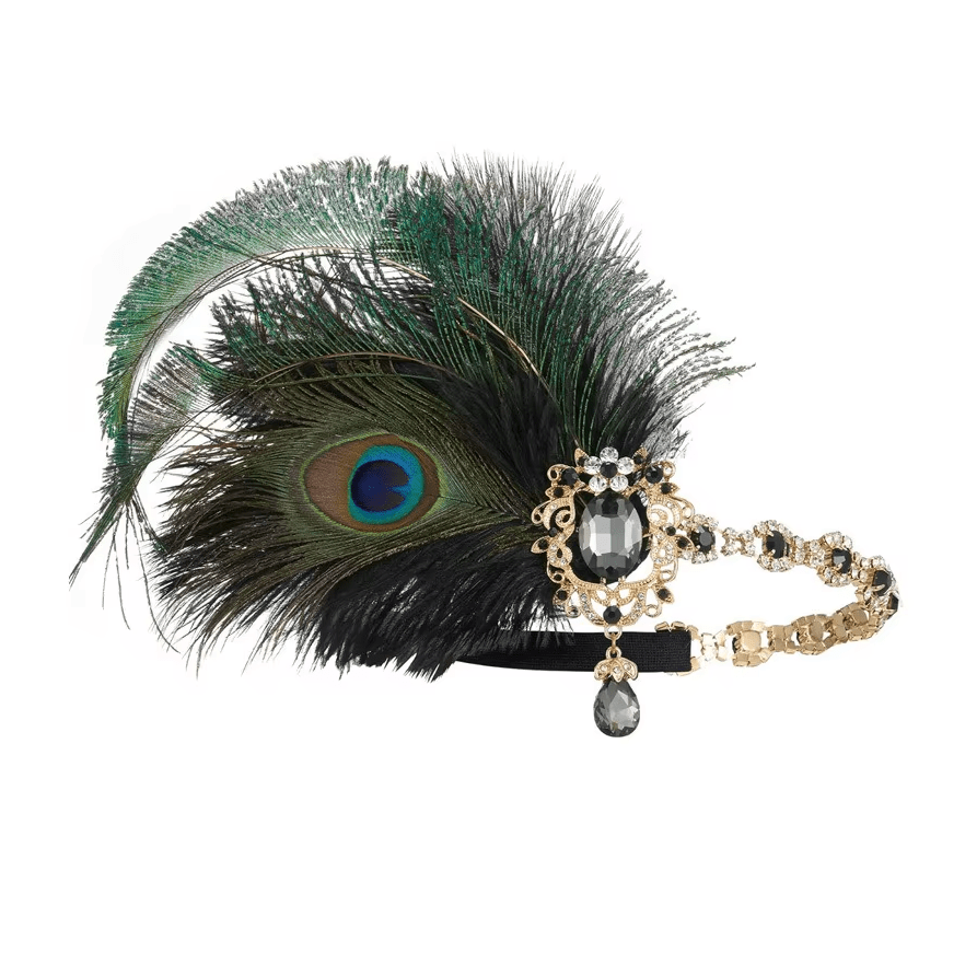 Women Peacock Feather 1920s Flapper Headpiece Vintage Party Rhinestone Hair Accessories_ Fascinators jehouze Black1 