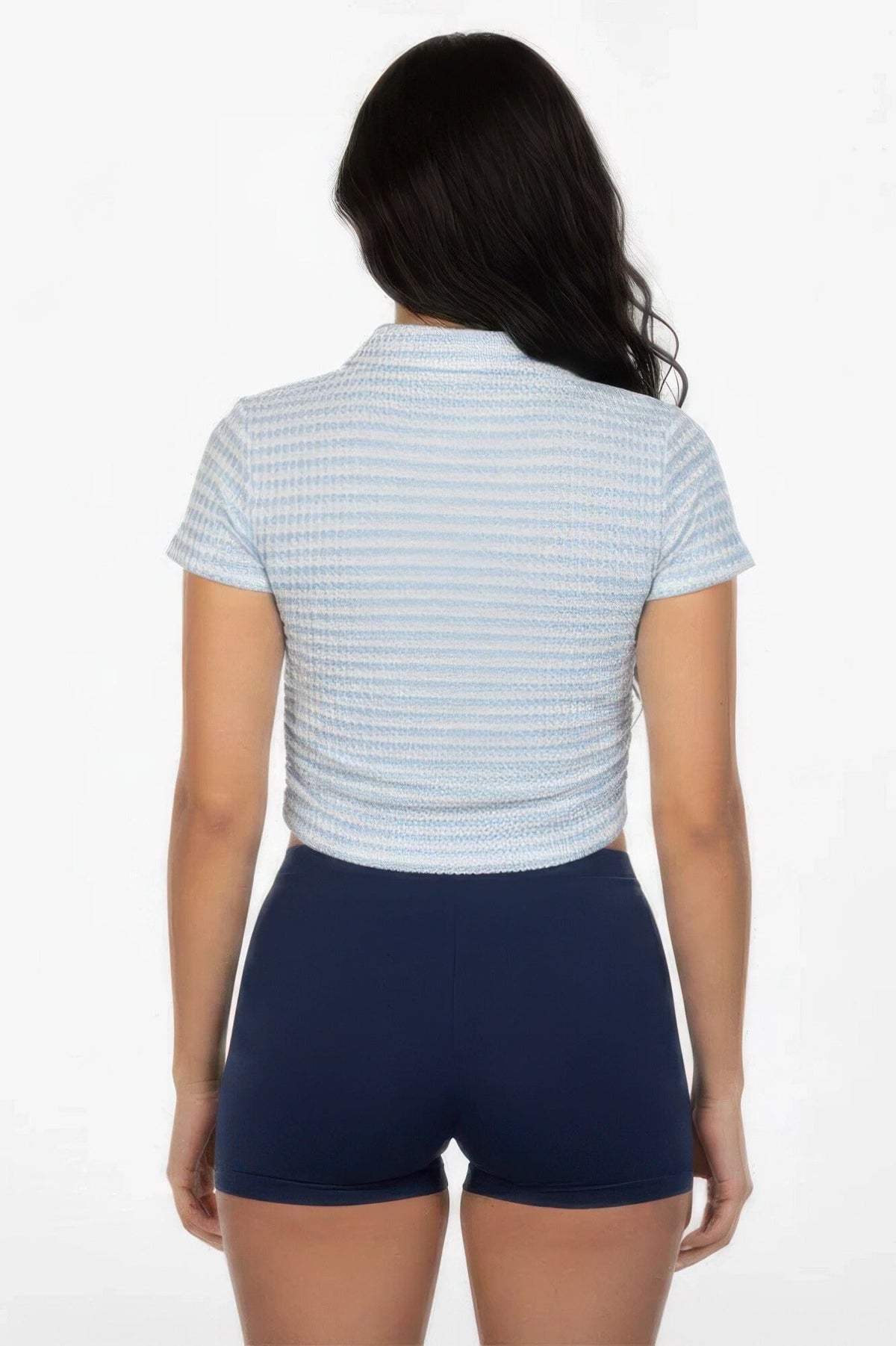 Women Pineapple Knit Striped Polo Crop Top Shirts & Tops jehouze 