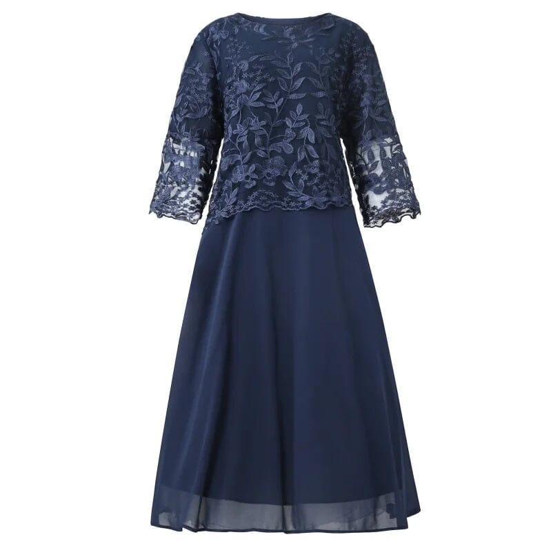 Women Plus Size 3/4 Sleeve Embroidery Floral Formal Wedding Party Long Dress Dresses jehouze 