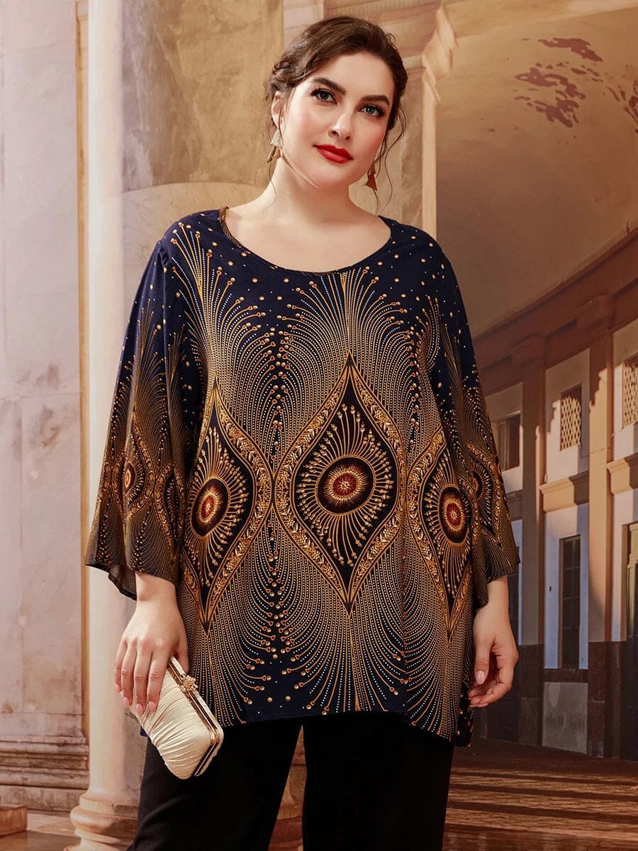Women Plus Size 3/4 Sleeve Loose Fit Tops Shirts & Tops jehouze 