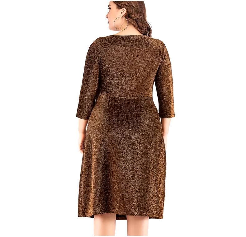 Women Plus Size 3/4 sleeve V Neck Midi Dress Dresses jehouze 