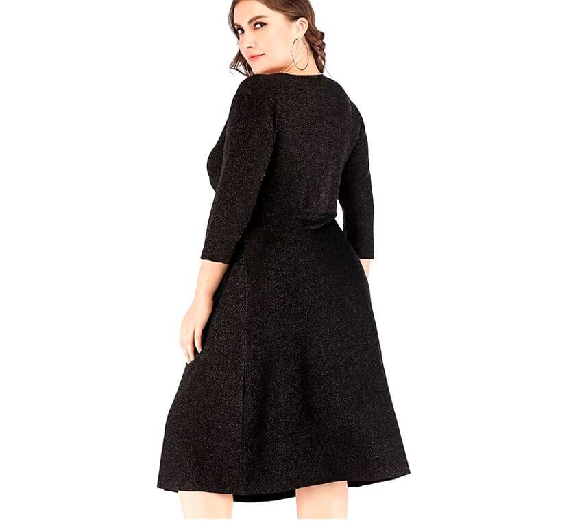 Women Plus Size 3/4 sleeve V Neck Midi Dress Dresses jehouze 