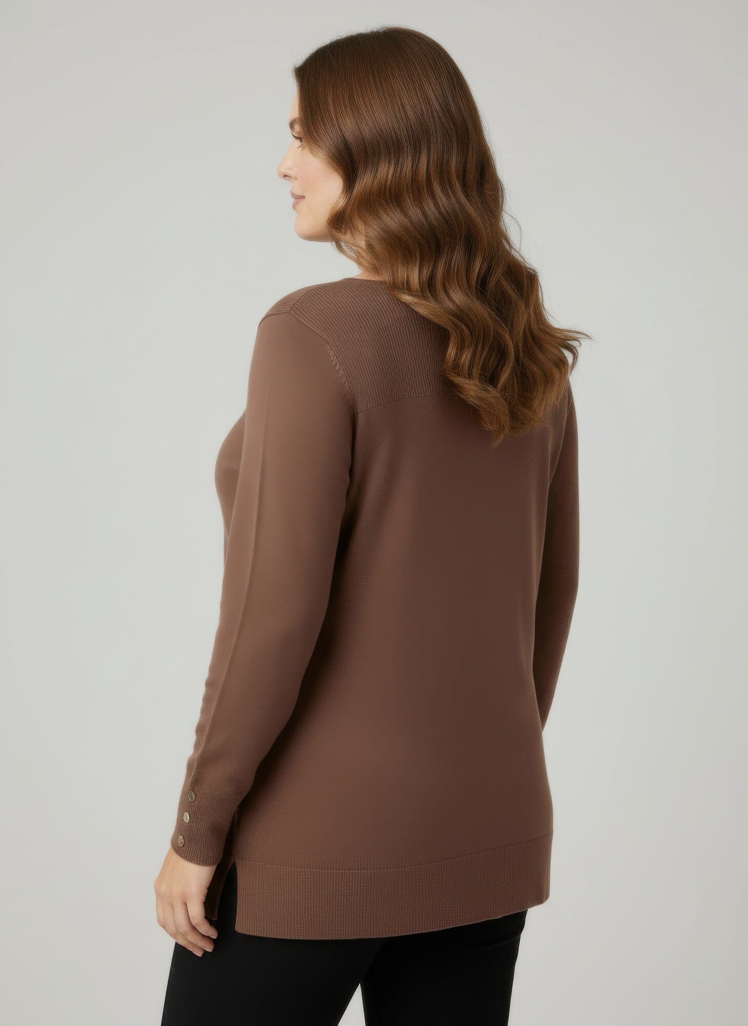 Women Plus Size Button Cuff Ribbed Knit Tunic Top Shirts & Tops jehouze 