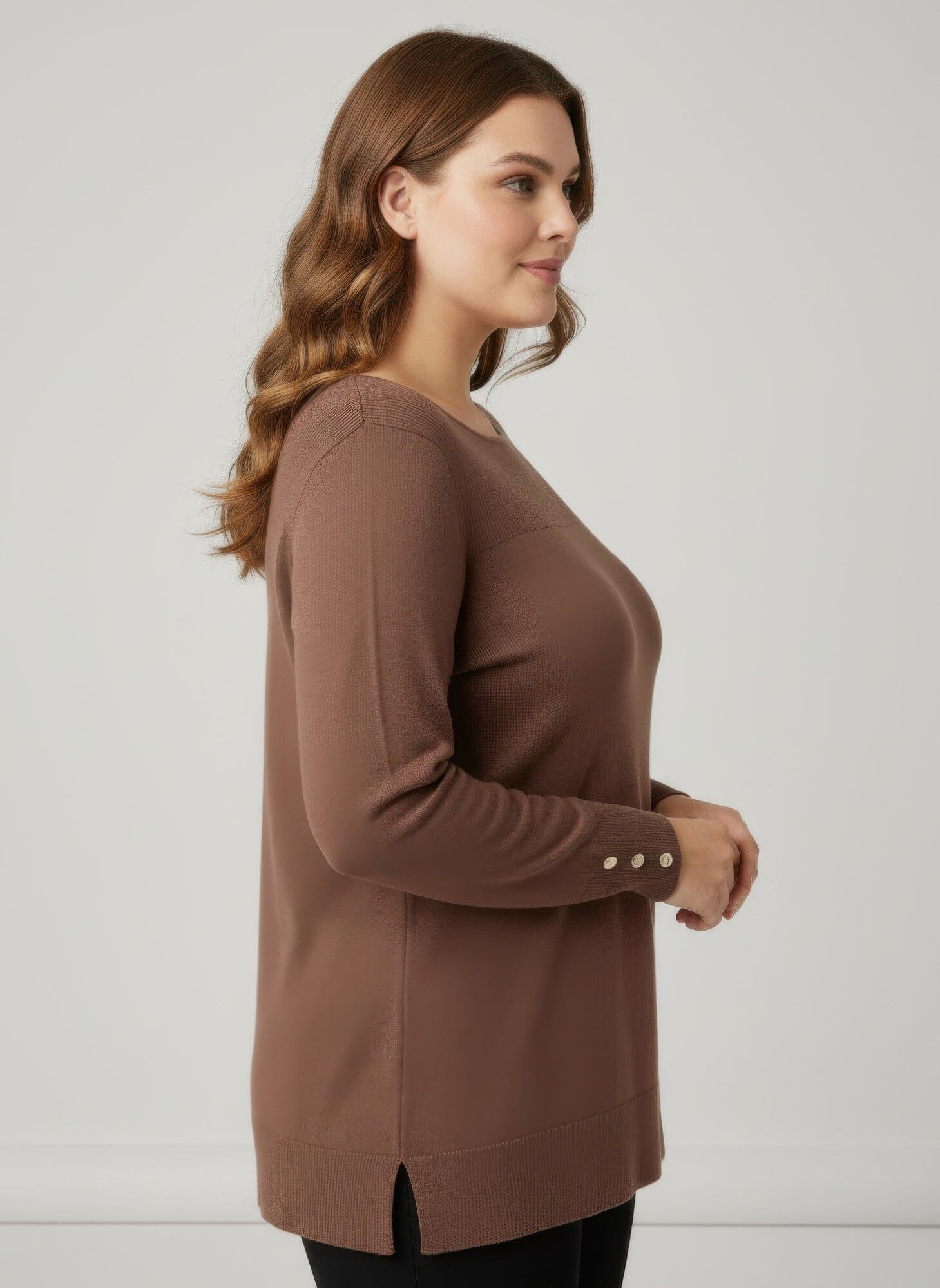Women Plus Size Button Cuff Ribbed Knit Tunic Top Shirts & Tops jehouze 