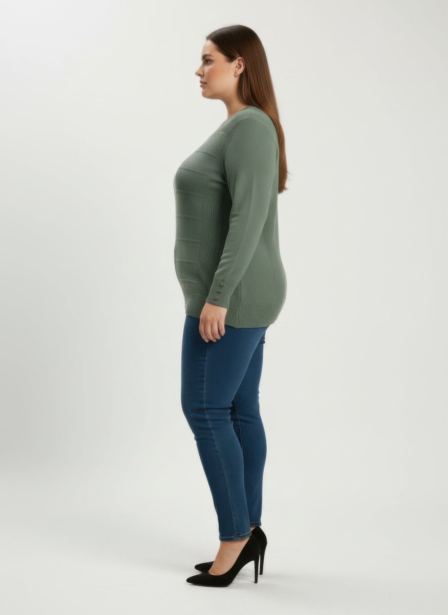 Women Plus Size Button Cuff Ribbed Knit Tunic Top Shirts & Tops jehouze 