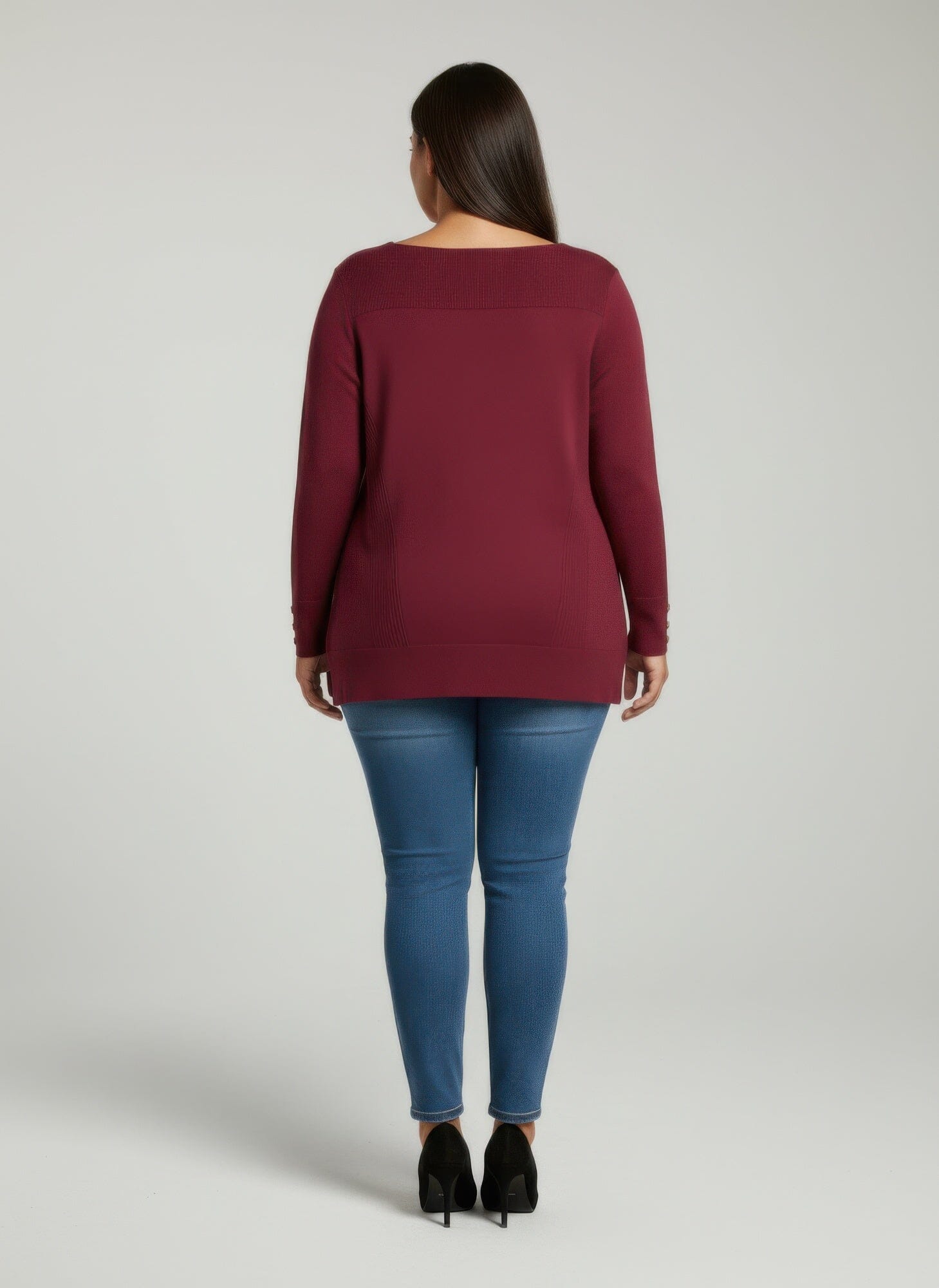 Women Plus Size Button Cuff Ribbed Knit Tunic Top Shirts & Tops jehouze 