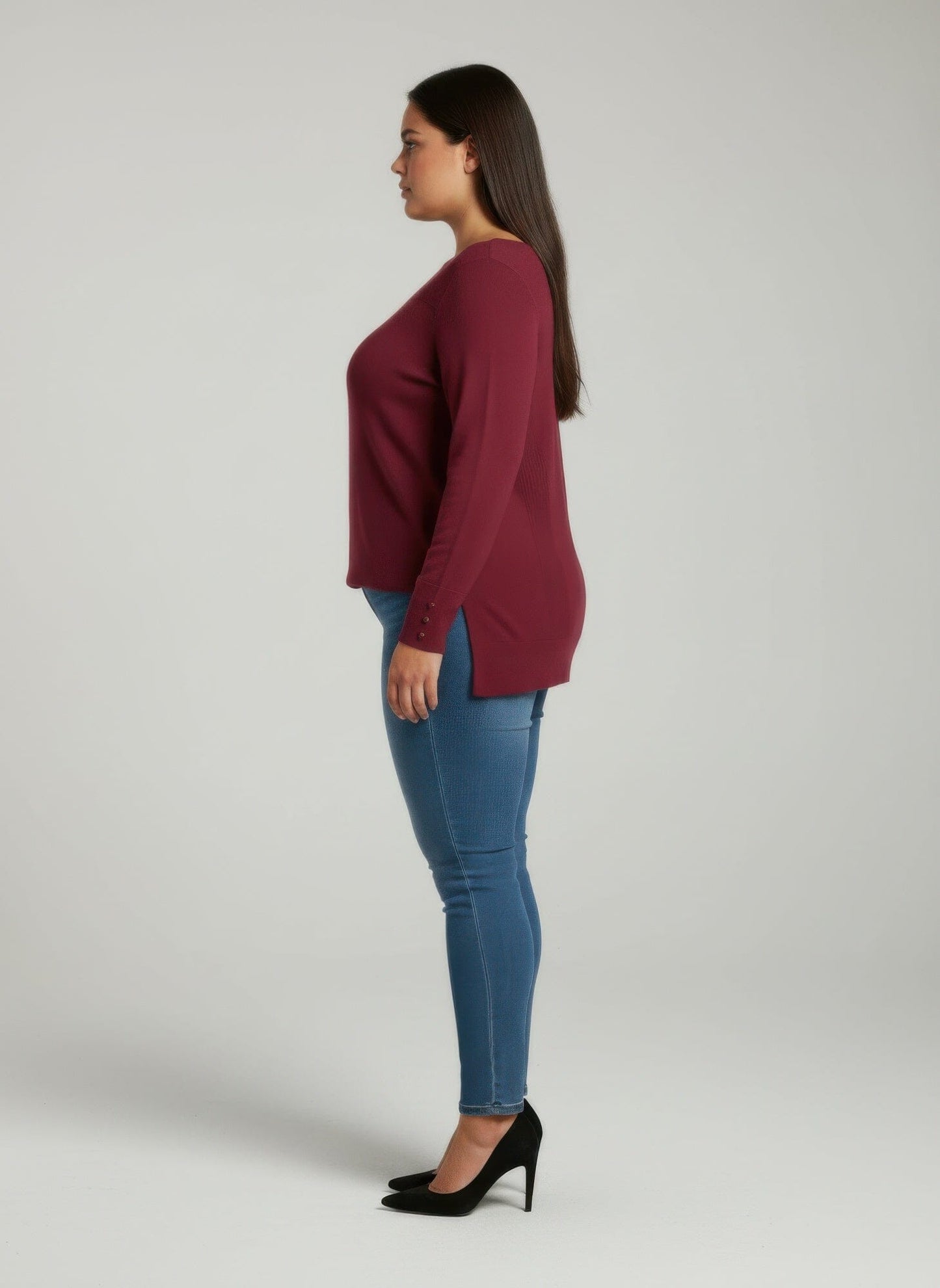 Women Plus Size Button Cuff Ribbed Knit Tunic Top Shirts & Tops jehouze 