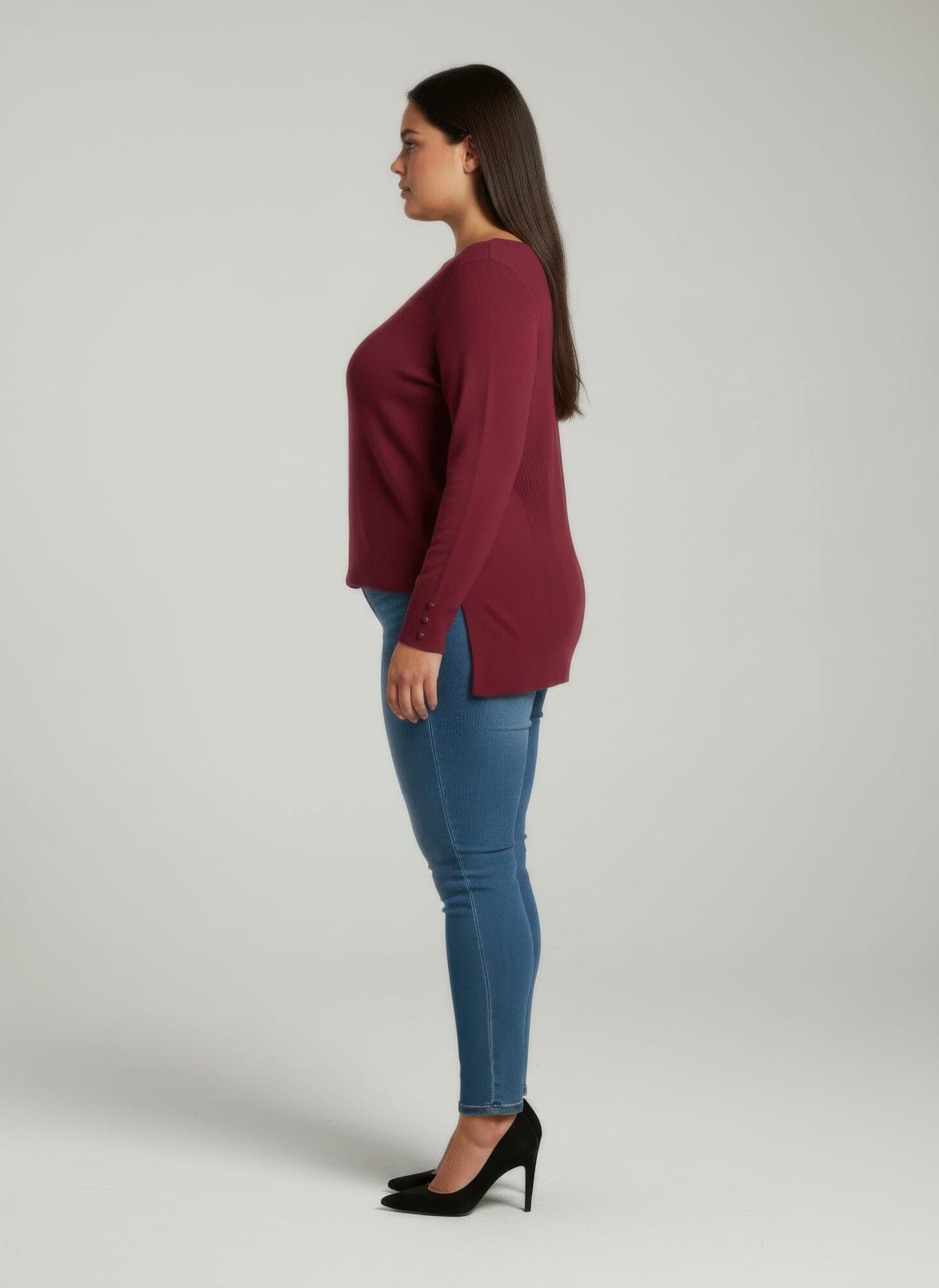Women Plus Size Button Cuff Ribbed Knit Tunic Top Shirts & Tops jehouze 