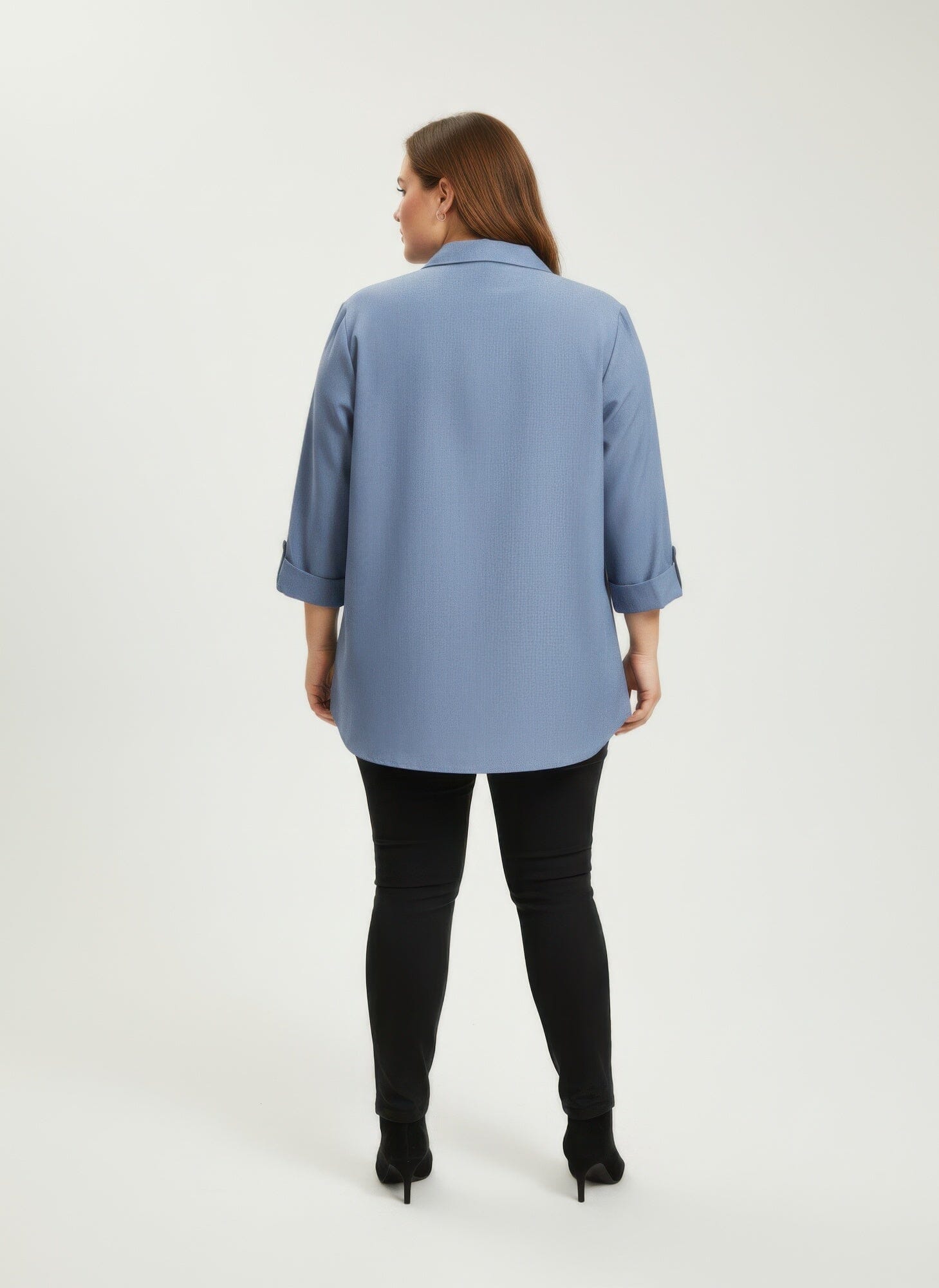 Women Plus Size Button Front Roll Sleeve Blouse Shirts & Tops jehouze 