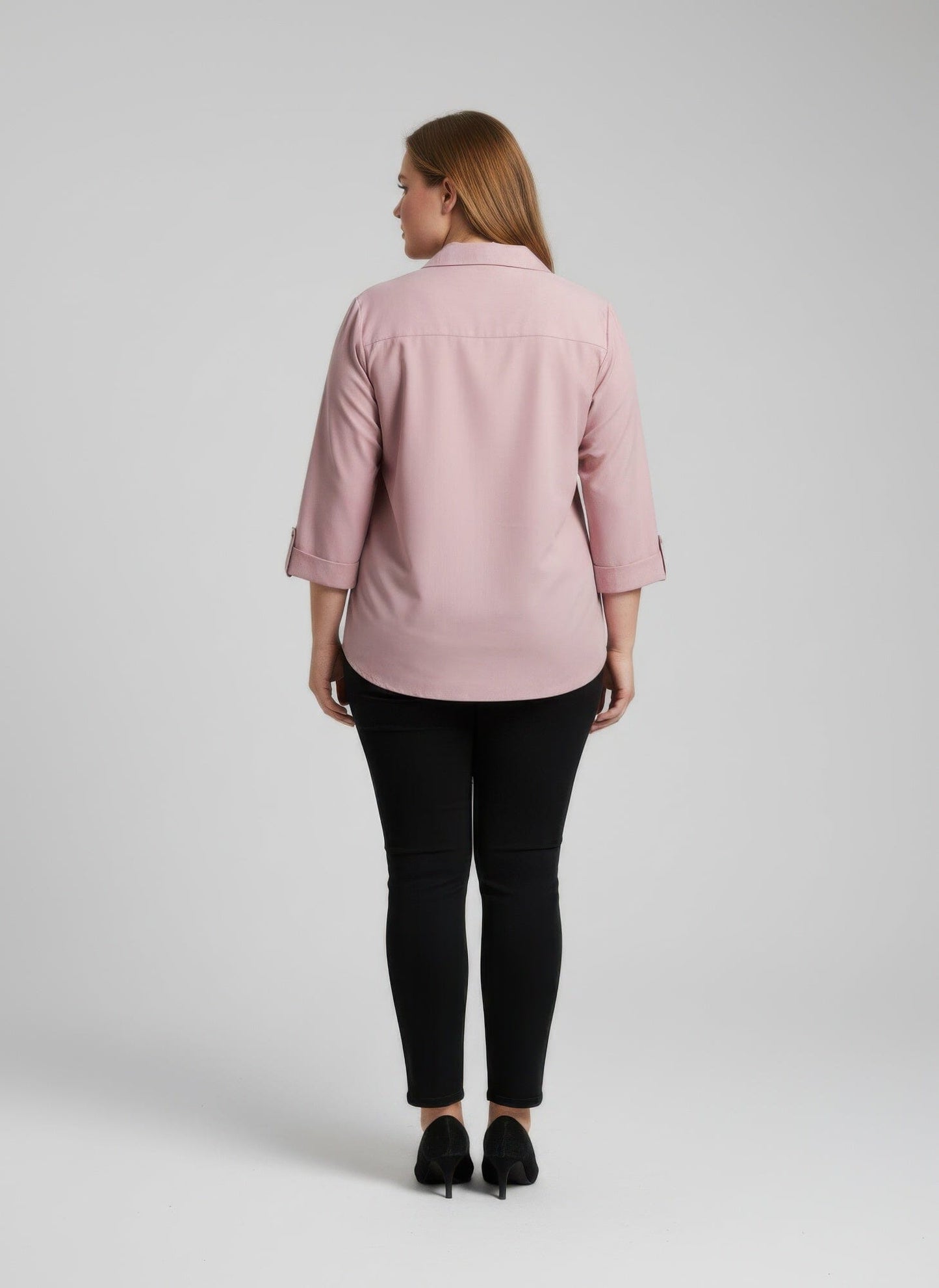 Women Plus Size Button Front Roll Sleeve Blouse Shirts & Tops jehouze 