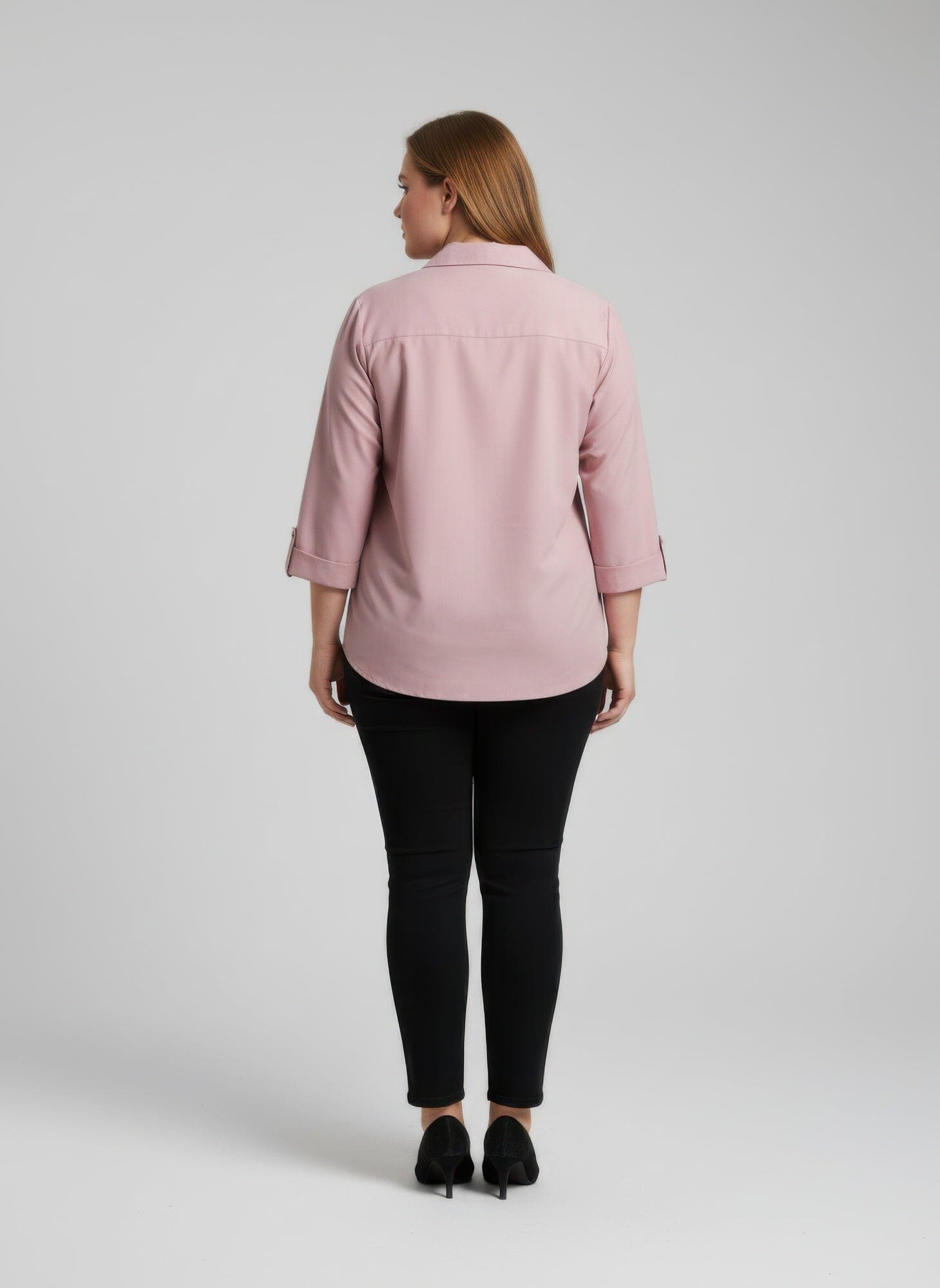 Women Plus Size Button Front Roll Sleeve Blouse Shirts & Tops jehouze 