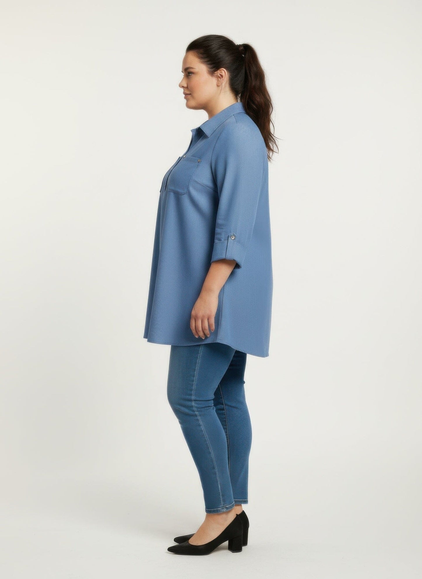 Women Plus Size Button Front Roll Sleeve Blouse Shirts & Tops jehouze 