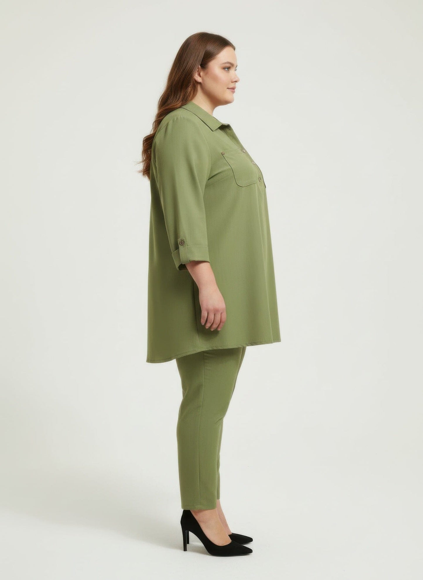 Women Plus Size Button Front Roll Sleeve Blouse Shirts & Tops jehouze 