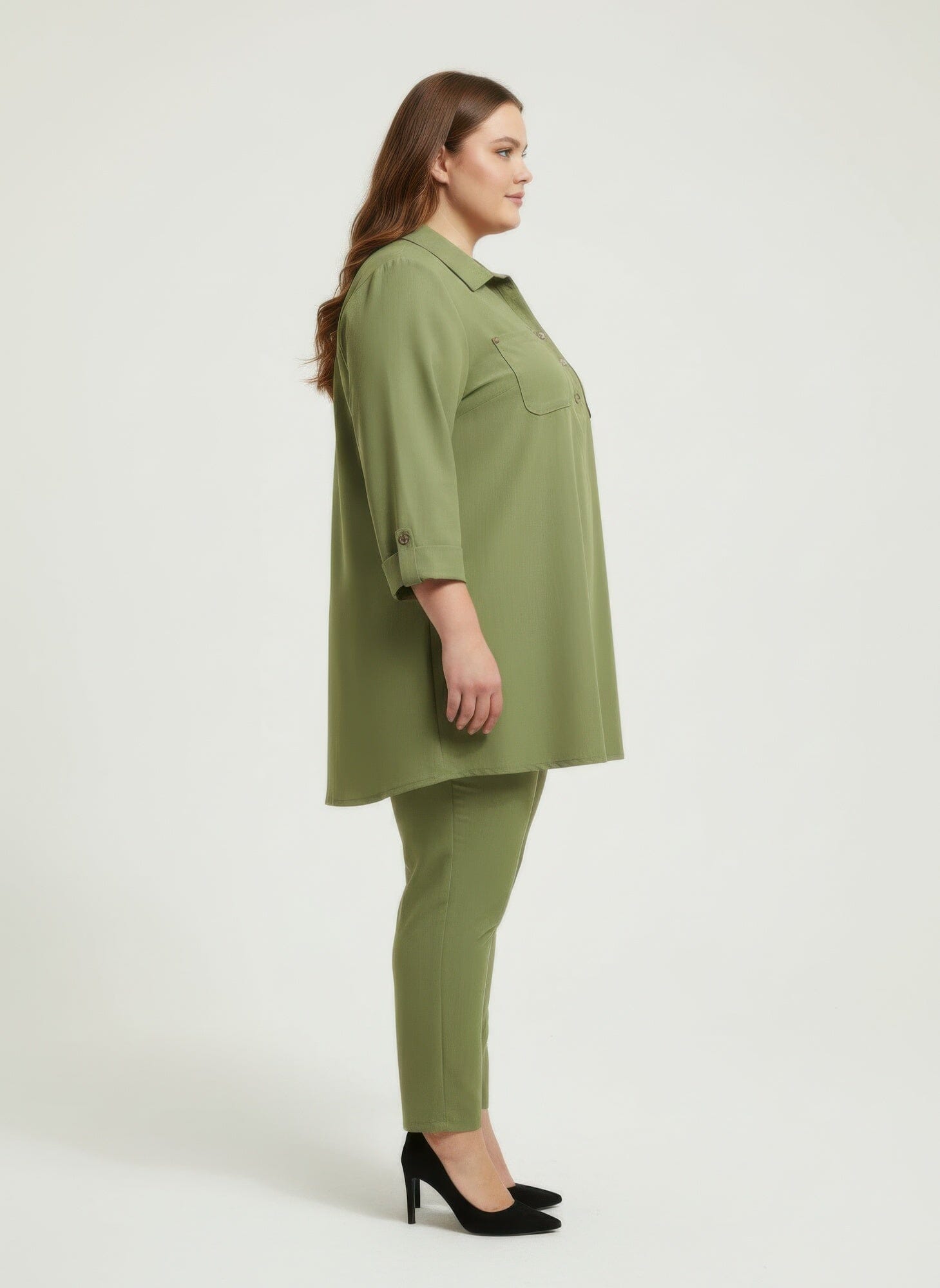Women Plus Size Button Front Roll Sleeve Blouse Shirts & Tops jehouze 