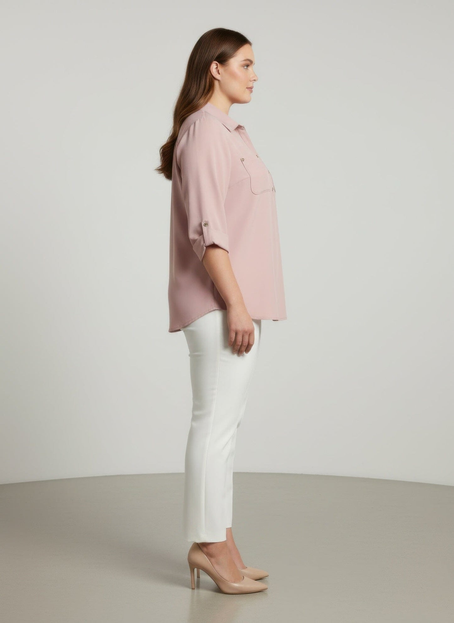 Women Plus Size Button Front Roll Sleeve Blouse Shirts & Tops jehouze 