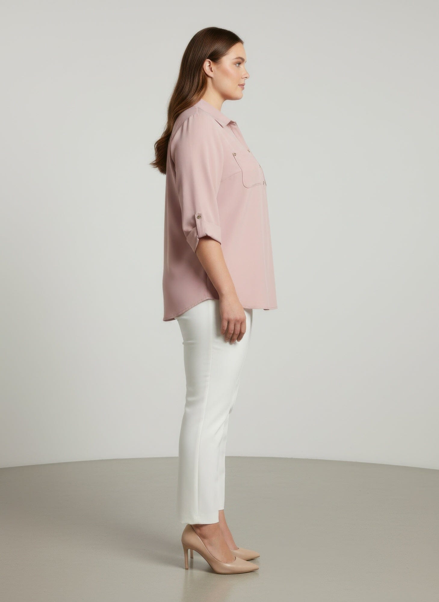 Women Plus Size Button Front Roll Sleeve Blouse Shirts & Tops jehouze 