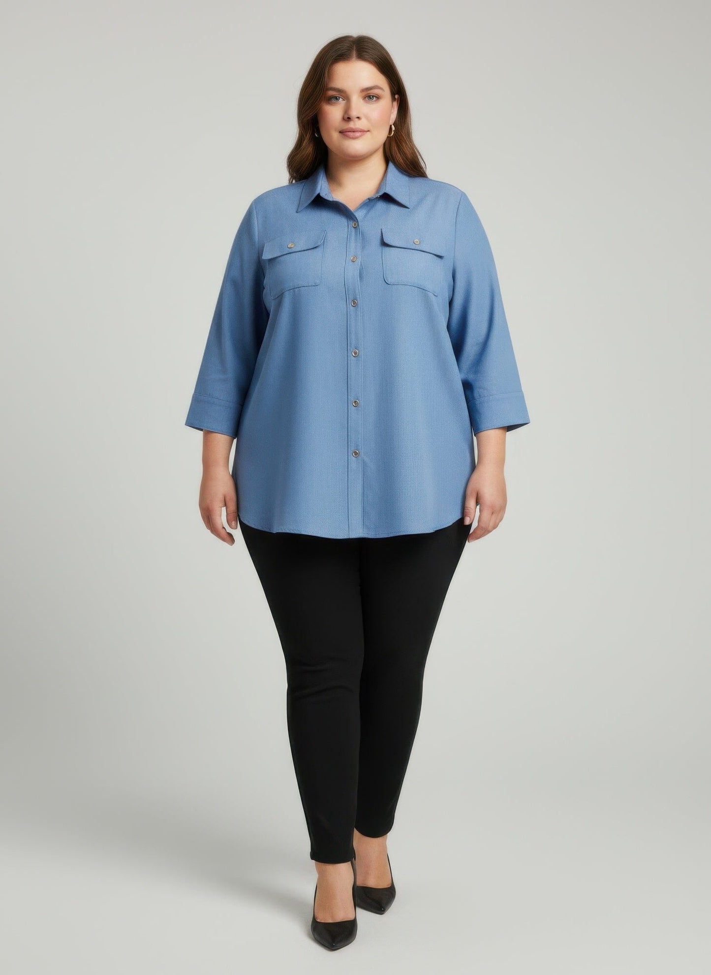 Women Plus Size Button Front Shirt Tunic Top Shirts & Tops jehouze Blue L 