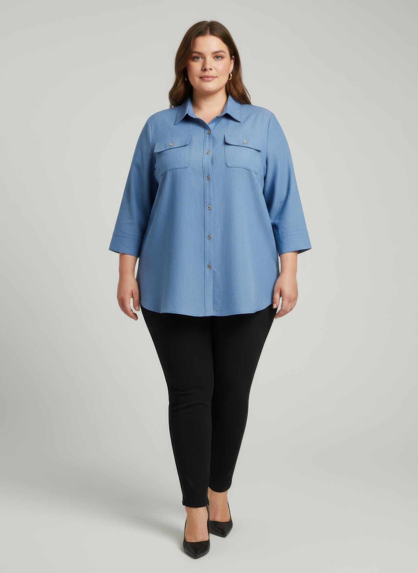 Women Plus Size Button Front Shirt Tunic Top Shirts & Tops jehouze Blue L 