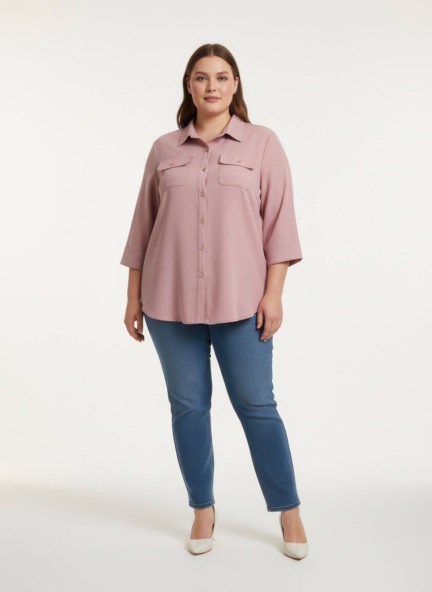Women Plus Size Button Front Shirt Tunic Top Shirts & Tops jehouze Pink L 