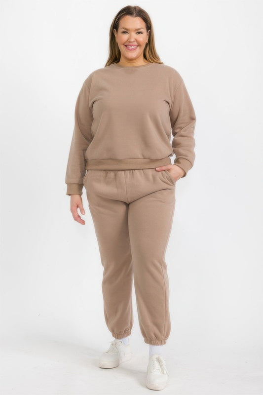 Women Plus Size Classic Poly Fleece Crewneck Pullover Outerwear jehouze 