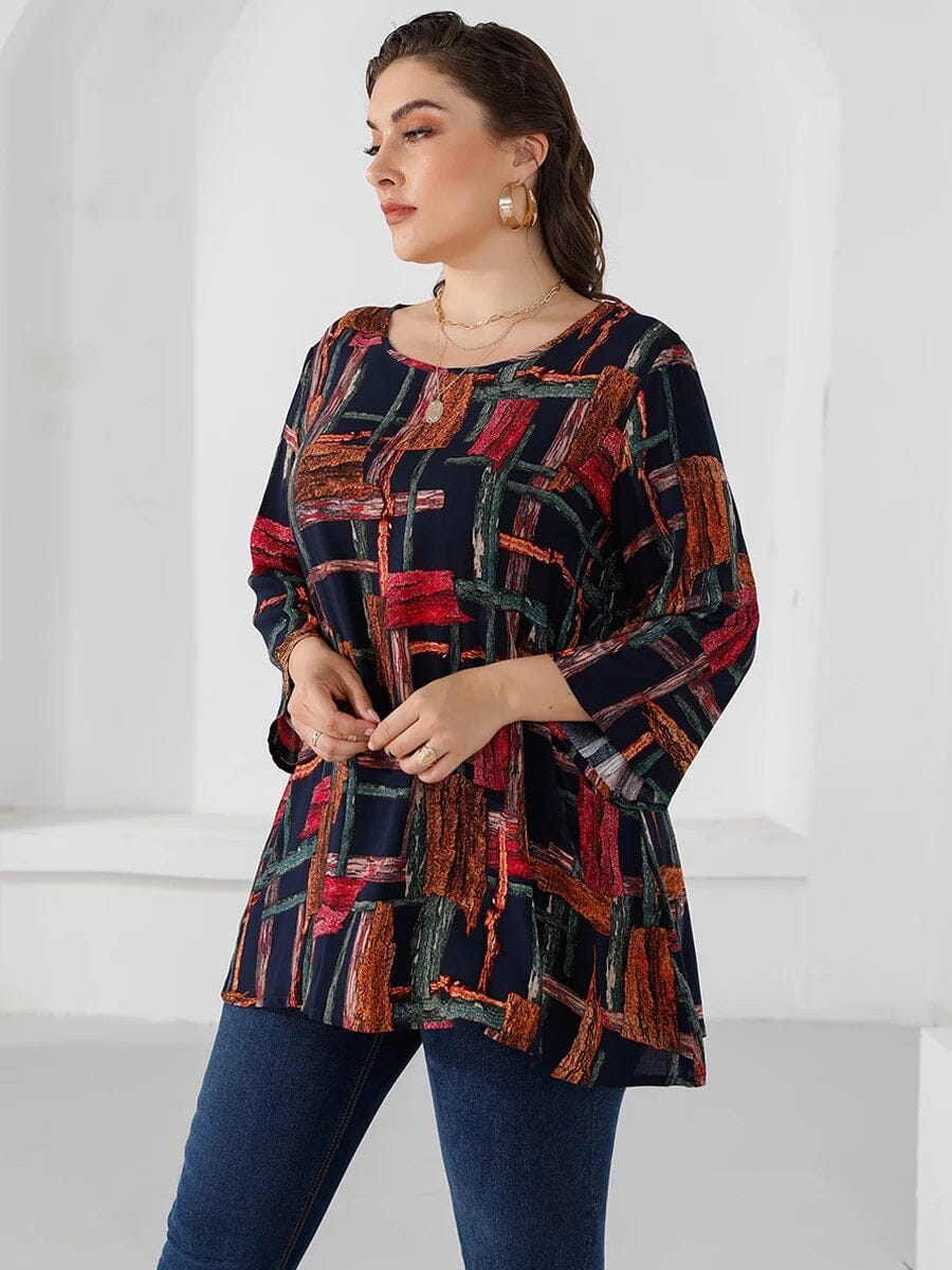Women Plus Size Colorful Print Loose Oversized Casual Long Blouse Tops Shirts & Tops jehouze 