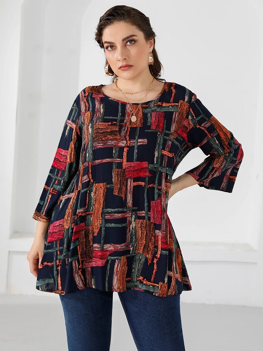 Women Plus Size Colorful Print Loose Oversized Casual Long Blouse Tops Shirts & Tops jehouze XL 