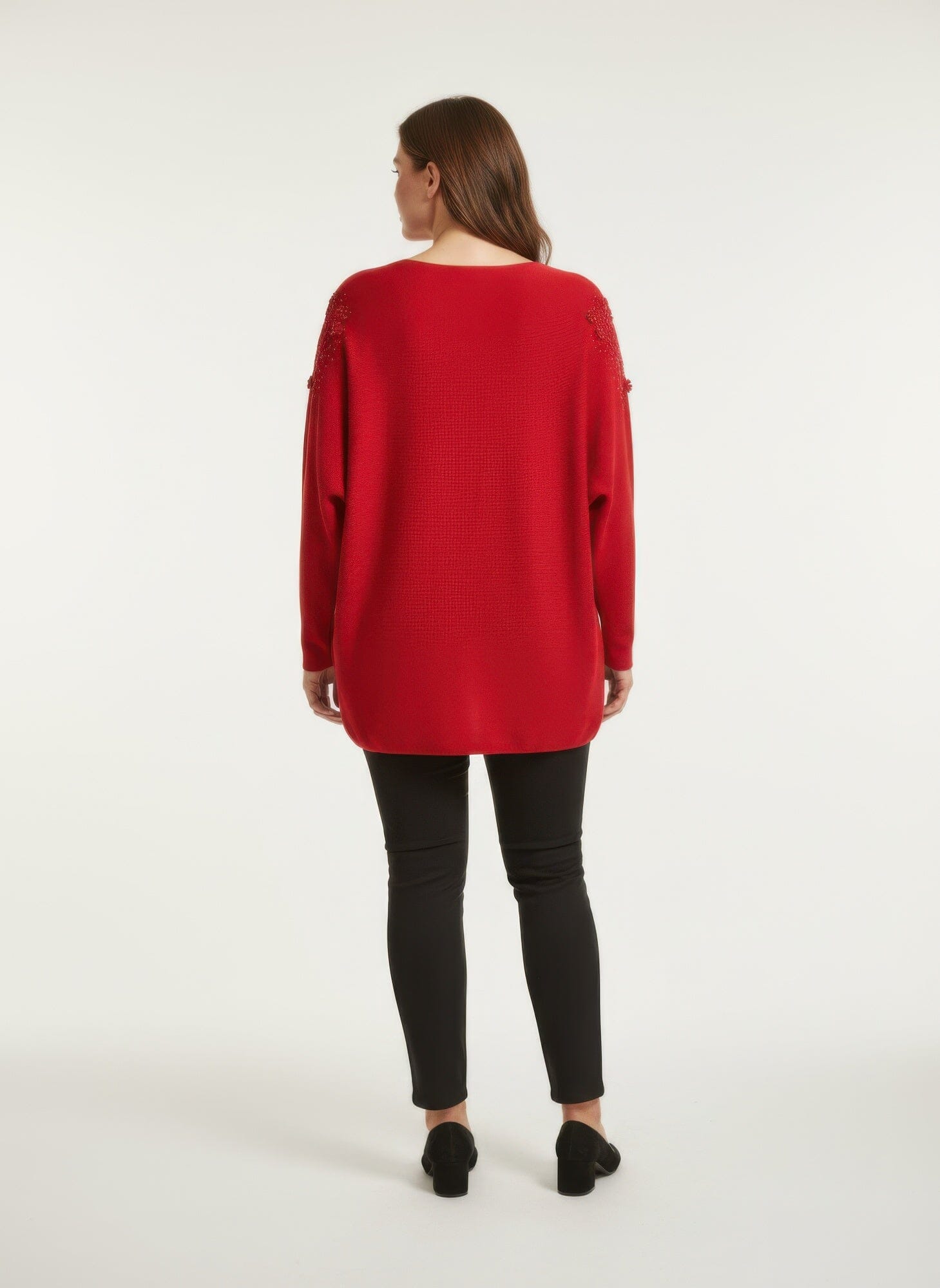 Women Plus Size Crimson Lace Embellished Knit Tunic Top Shirts & Tops jehouze 