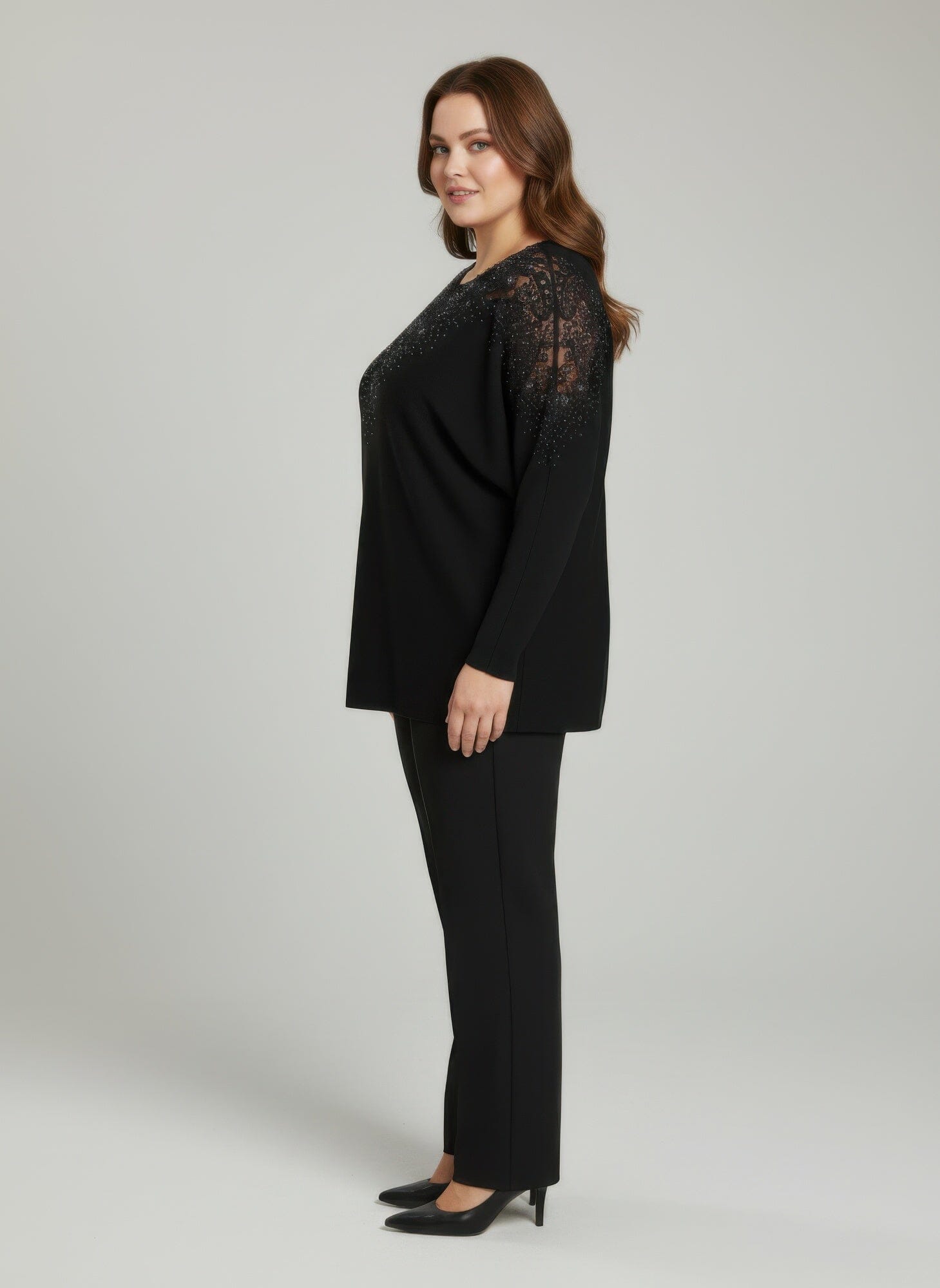 Women Plus Size Crimson Lace Embellished Knit Tunic Top Shirts & Tops jehouze 
