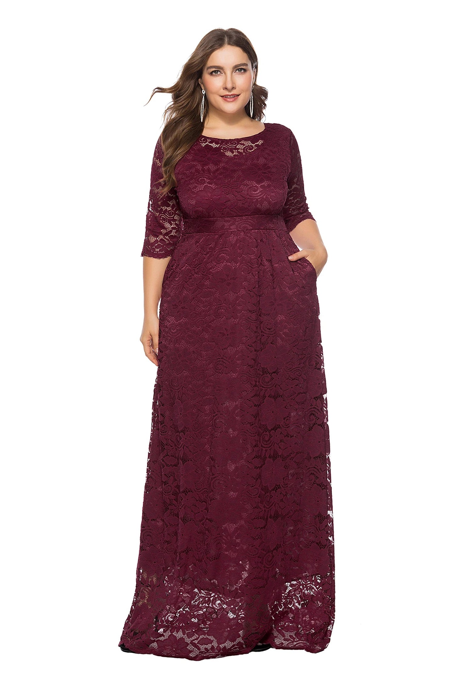 Women Plus Size Elegant Bridesmaid Party Maxi Long Dress with pockets Dresses jehouze 