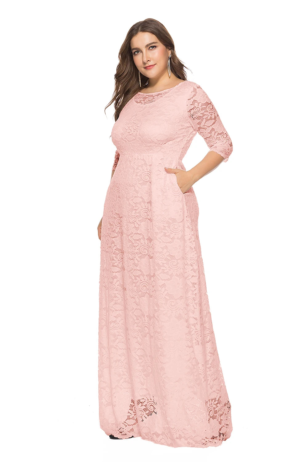 Women Plus Size Elegant Bridesmaid Party Maxi Long Dress with pockets Dresses jehouze 