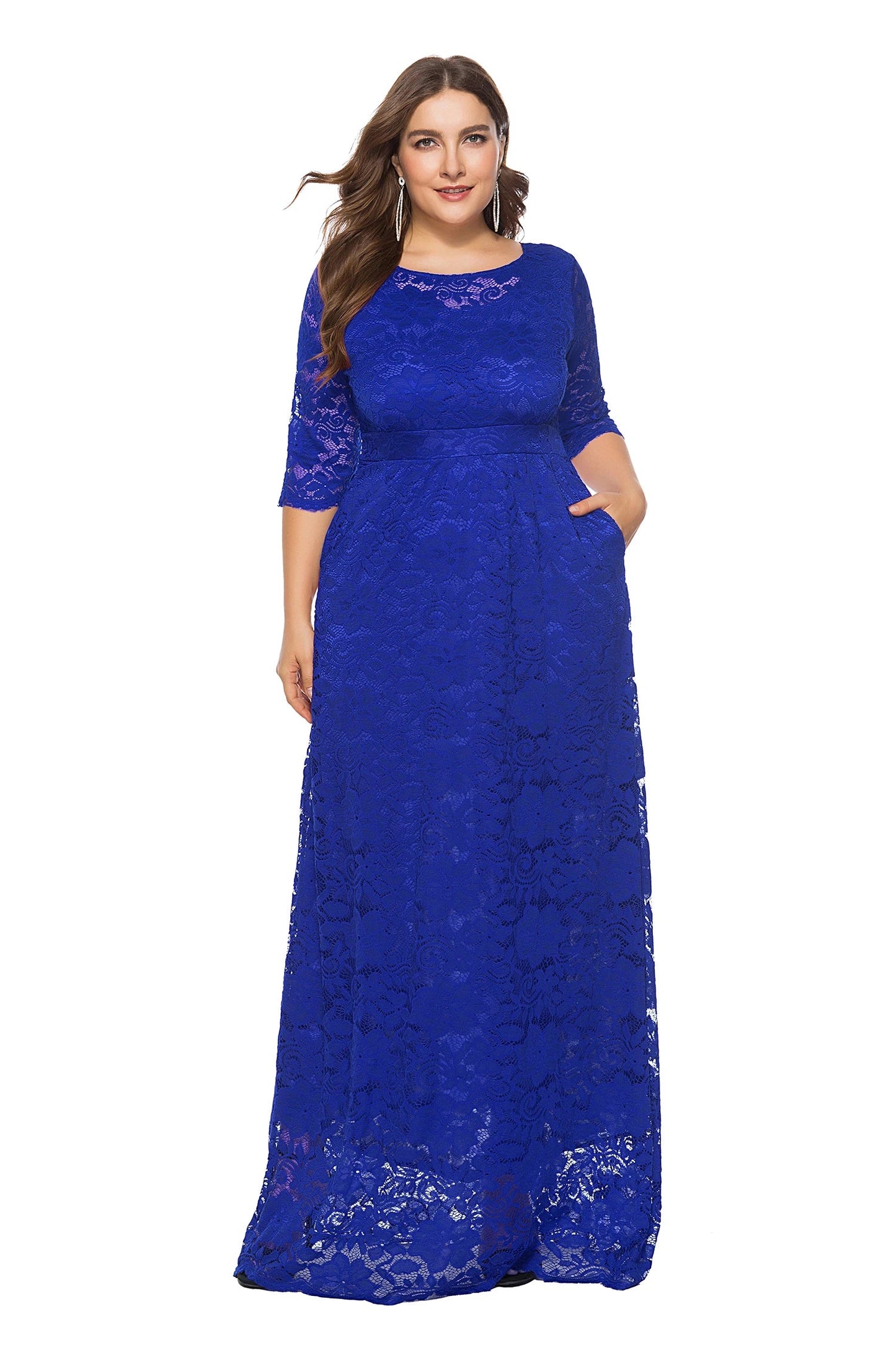 Women Plus Size Elegant Bridesmaid Party Maxi Long Dress with pockets Dresses jehouze Blue XL 