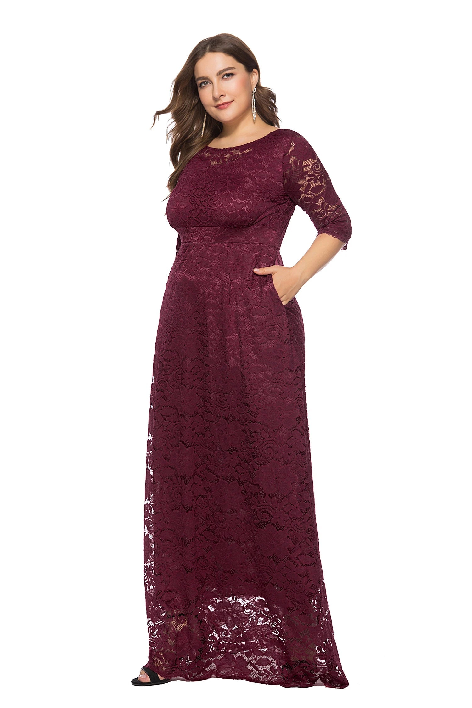 Women Plus Size Elegant Bridesmaid Party Maxi Long Dress with pockets Dresses jehouze Brown XL 