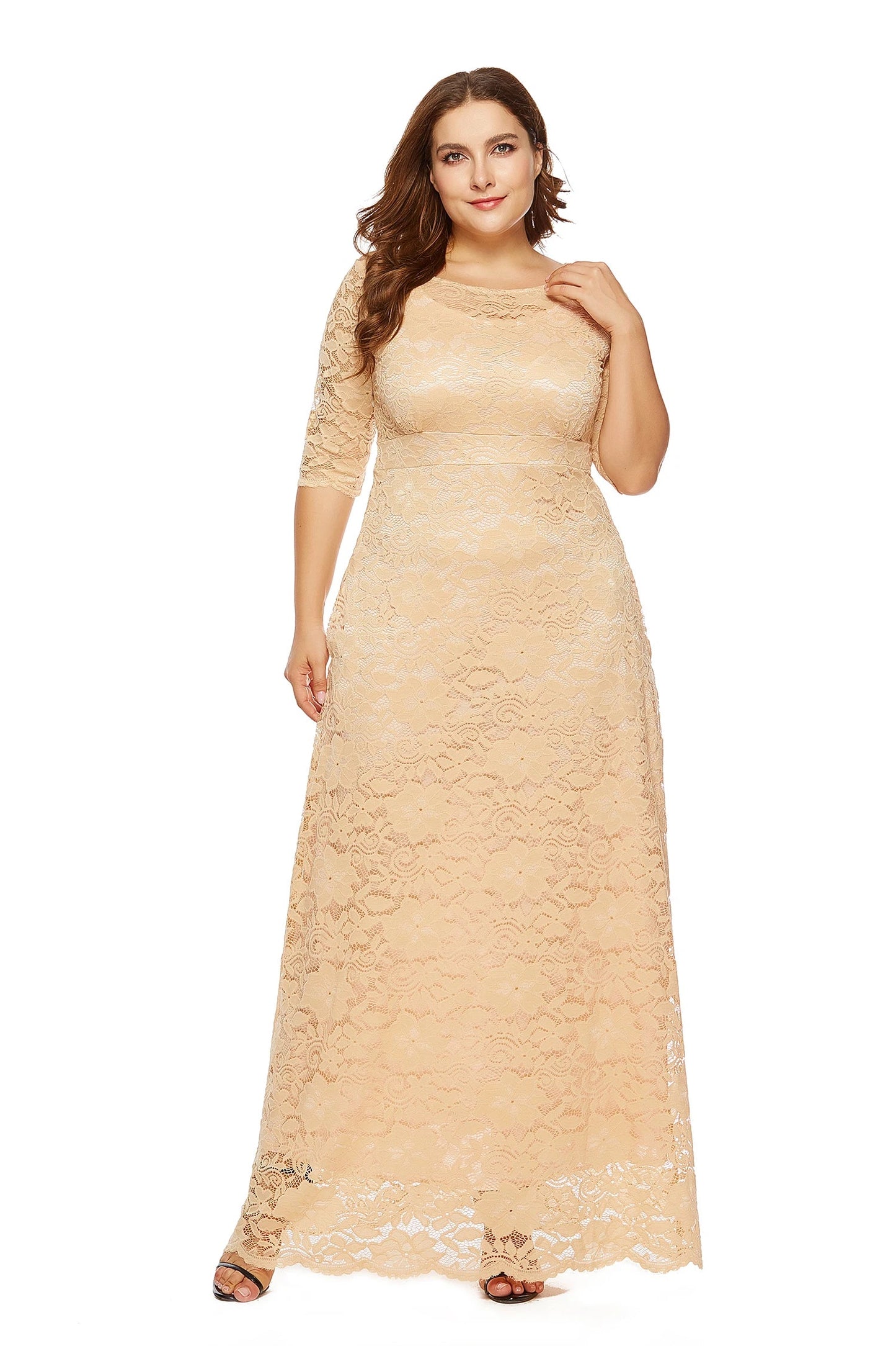 Women Plus Size Elegant Bridesmaid Party Maxi Long Dress with pockets Dresses jehouze Champagne XL 