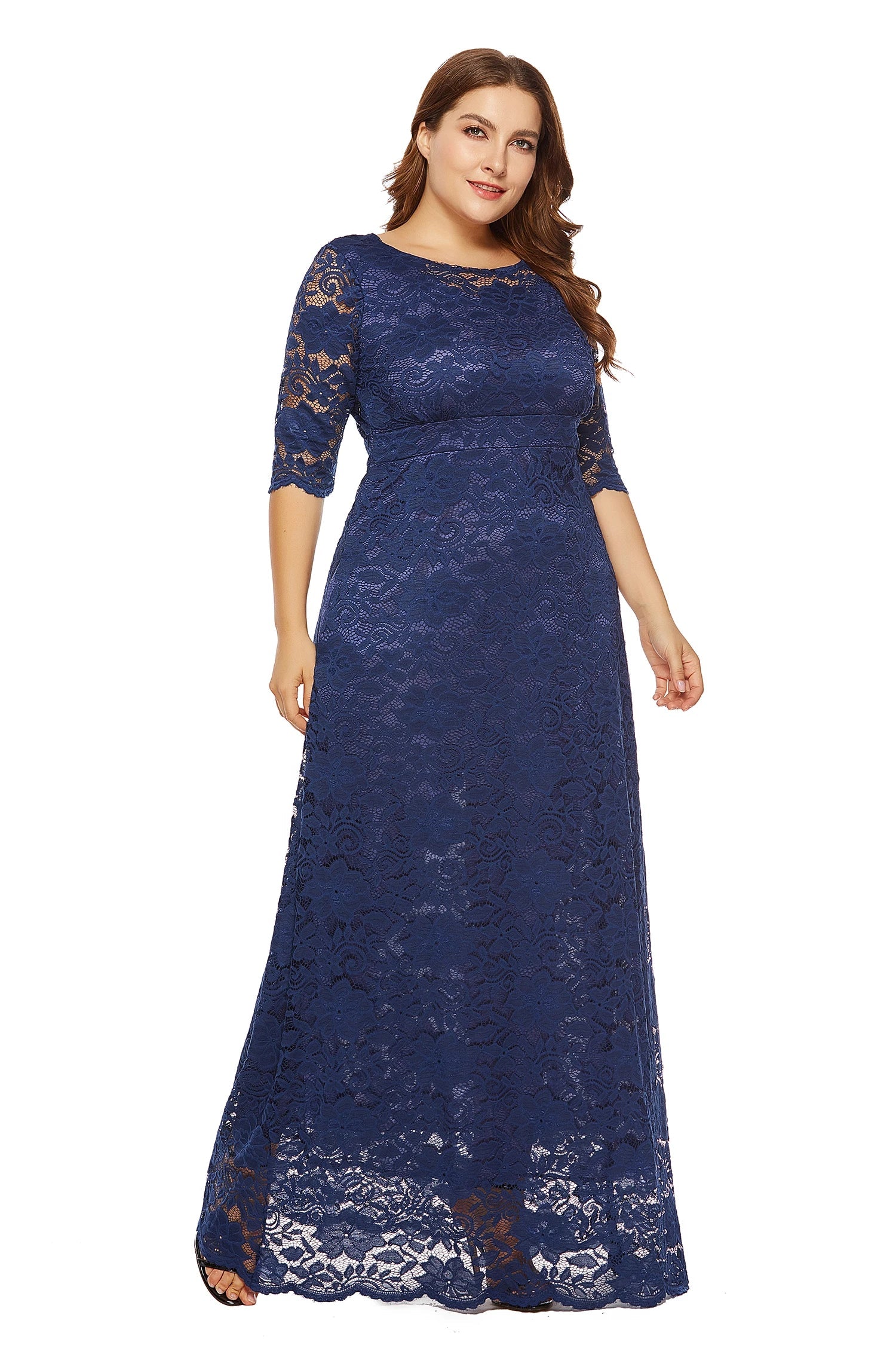 Women Plus Size Elegant Bridesmaid Party Maxi Long Dress with pockets Dresses jehouze Navy Blue XL 