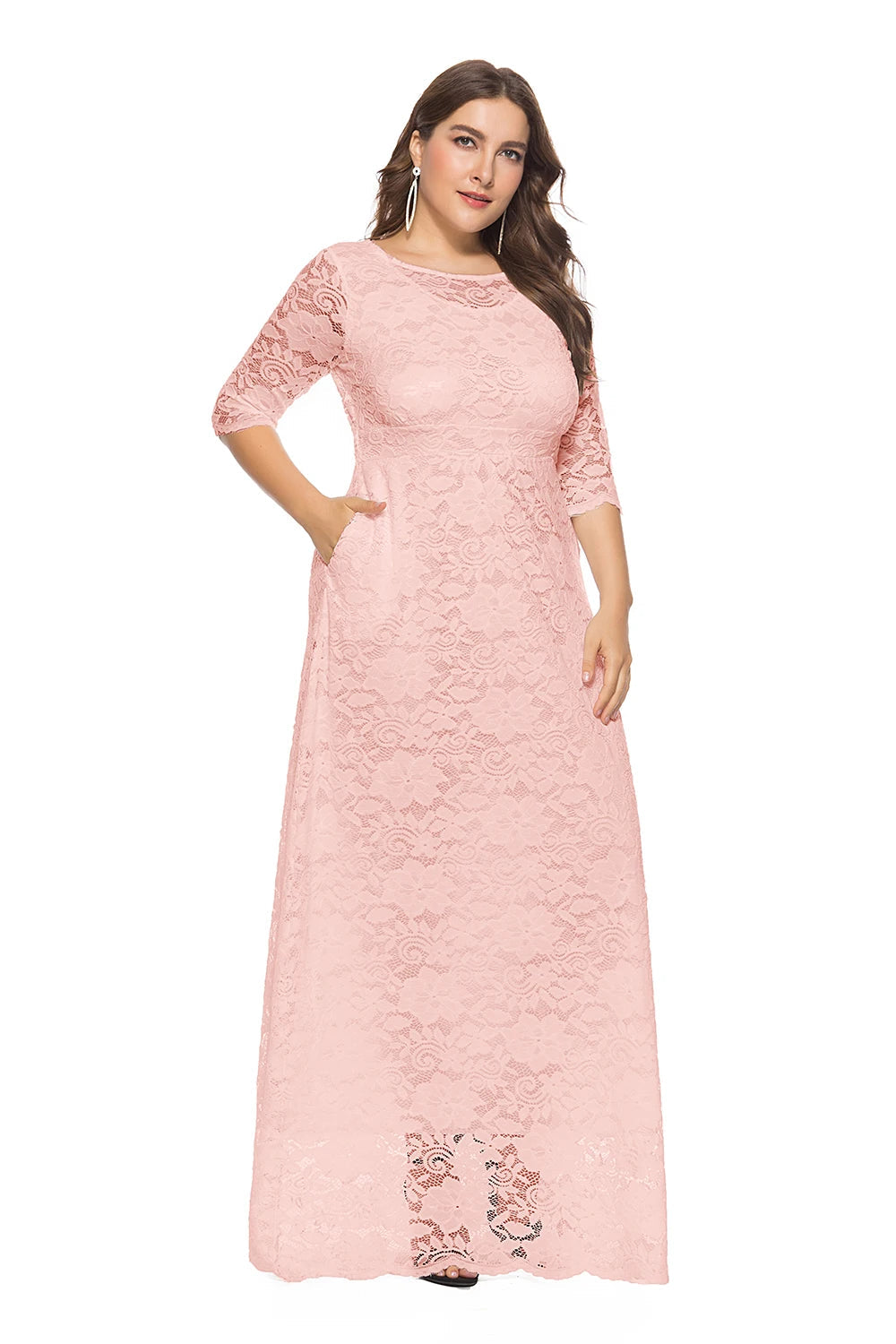 Women Plus Size Elegant Bridesmaid Party Maxi Long Dress with pockets Dresses jehouze Pink XL 