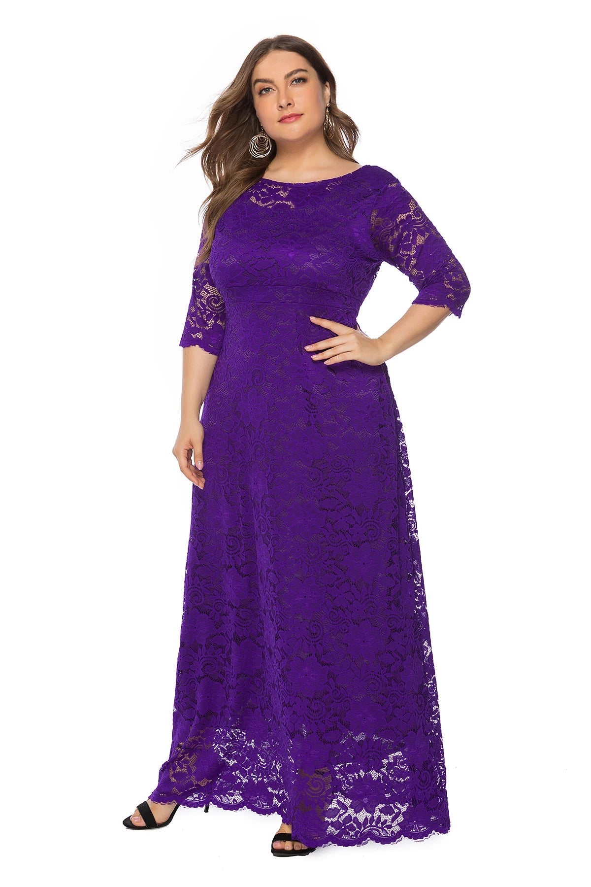 Women Plus Size Elegant Bridesmaid Party Maxi Long Dress with pockets Dresses jehouze Purple XL 