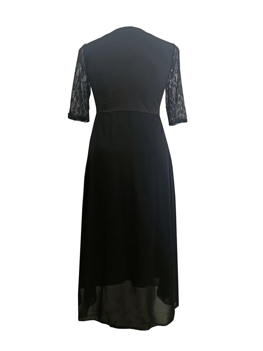 Women Plus Size Elegant Lace 3/4 Sleeve Lace Chiffon Formal Long Maxi Dress Dresses jehouze 