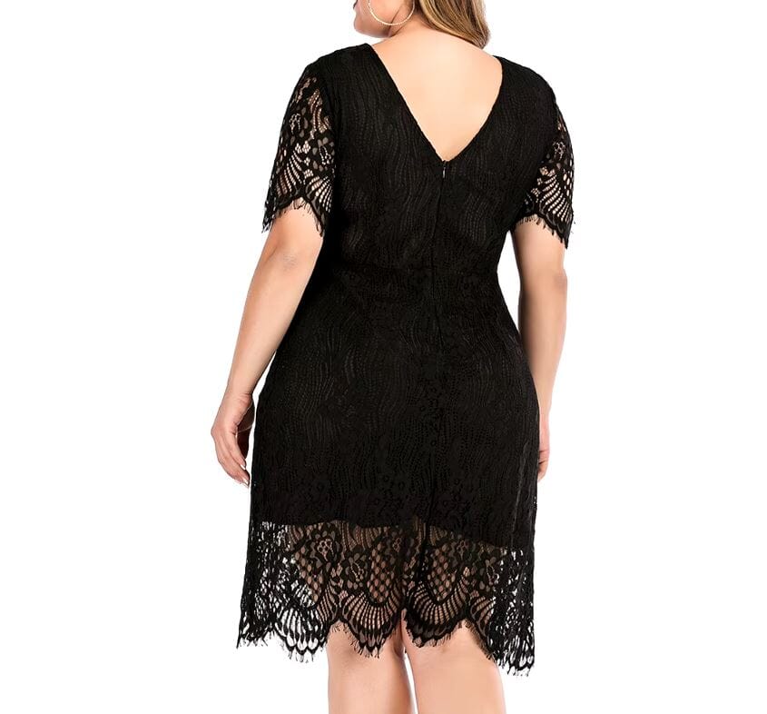 Women Plus Size Elegant Round Neck Short Sleeve Lace Dress Dresses jehouze 