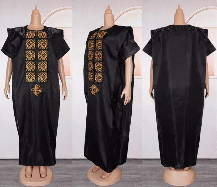 Women Plus Size Embroidery Pattern African Print Abayas Robe Maxi Dress Dresses jehouze Black 