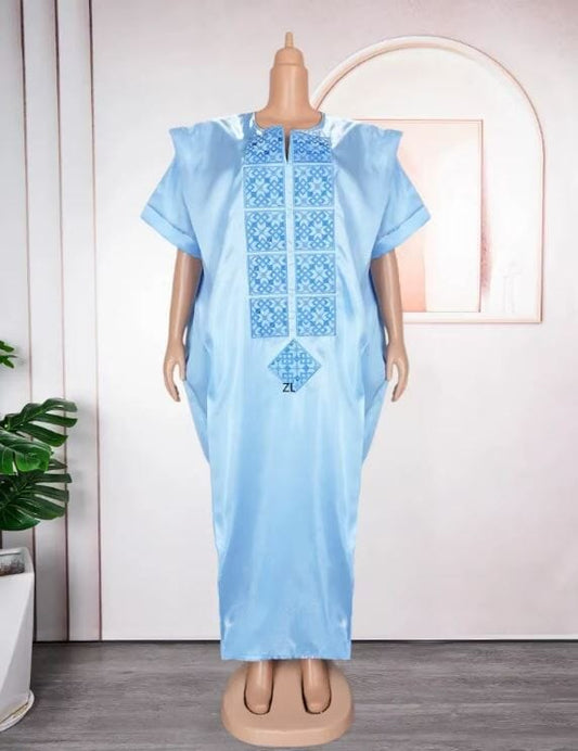 Women Plus Size Embroidery Pattern African Print Abayas Robe Maxi Dress Dresses jehouze Blue 