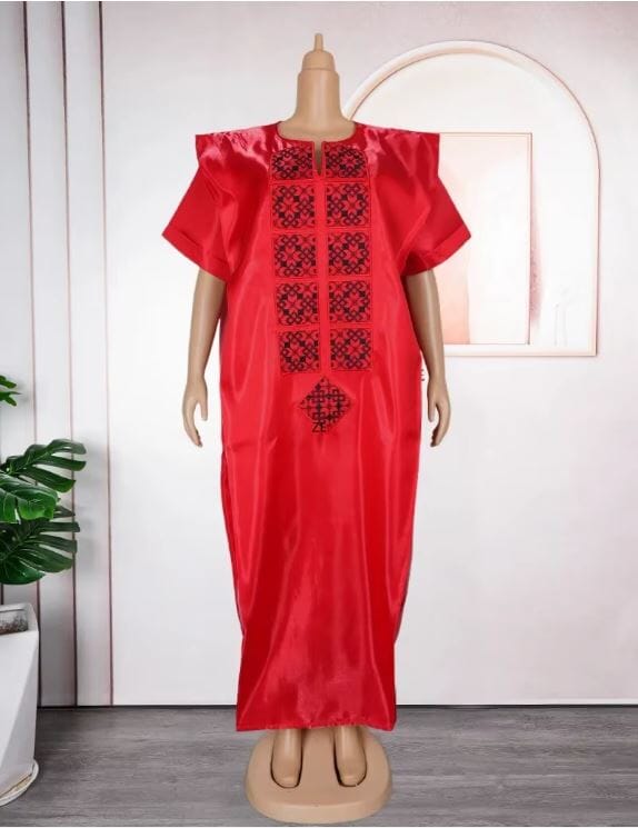 Women Plus Size Embroidery Pattern African Print Abayas Robe Maxi Dress Dresses jehouze Red 