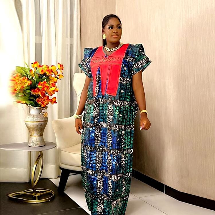 Women Plus Size Embroidery Pattern African Print Maxi Dress Dresses jehouze 