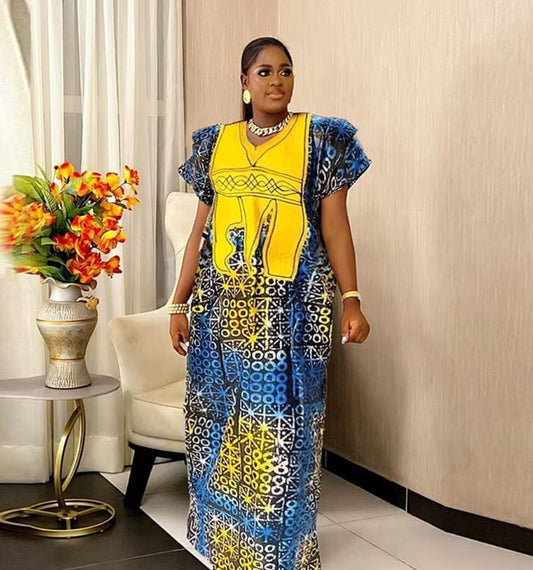 Women Plus Size Embroidery Pattern African Print Maxi Dress Dresses jehouze 