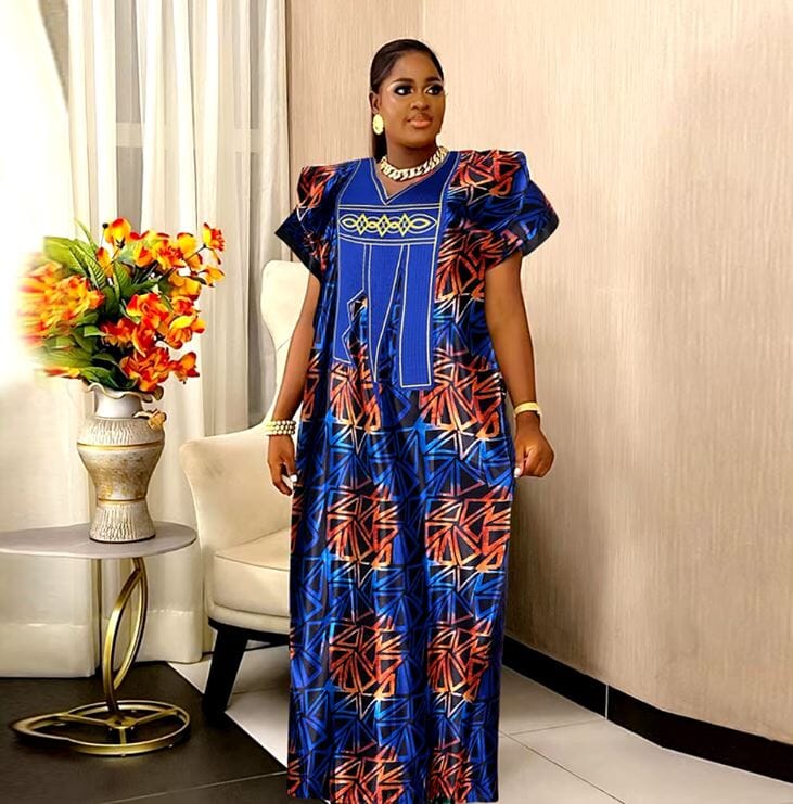 Women Plus Size Embroidery Pattern African Print Maxi Dress Dresses jehouze 