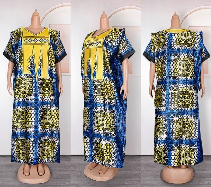 Women Plus Size Embroidery Pattern African Print Maxi Dress Dresses jehouze 