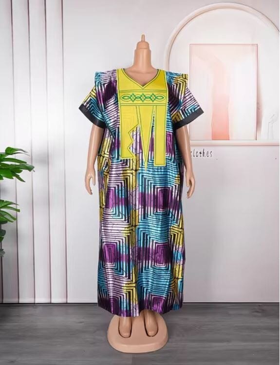 Women Plus Size Embroidery Pattern African Print Maxi Dress Dresses jehouze Style 1 