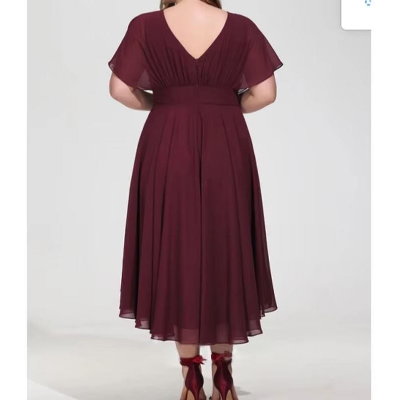 Women Plus Size Formal Cocktail Chiffon v Neck Short Sleeve High Low Dress Dresses jehouze 