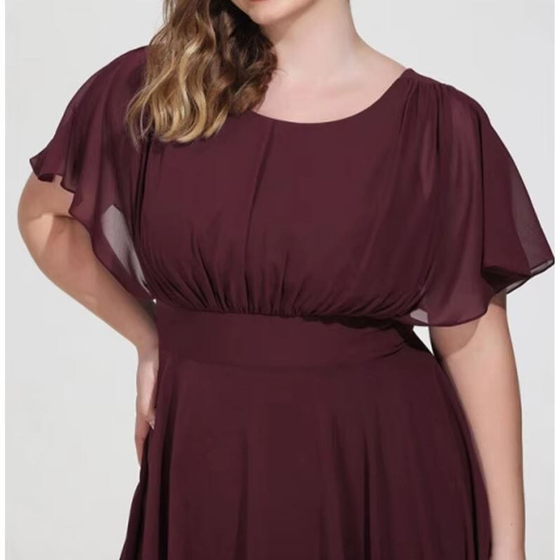 Women Plus Size Formal Cocktail Chiffon v Neck Short Sleeve High Low Dress Dresses jehouze 